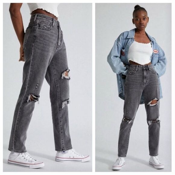 PacSun Mom Jeans Ripped Faded Black 29 High Rise Distressed - Picture 1 of 11